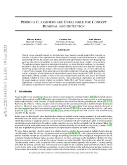 Probing Classifiers are Unreliable for Concept Removal and Detection