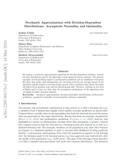 Stochastic Approximation with Decision-Dependent Distributions:
  Asymptotic Normality and Optimality