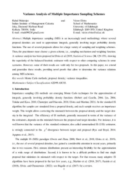 Variance Analysis of Multiple Importance Sampling Schemes