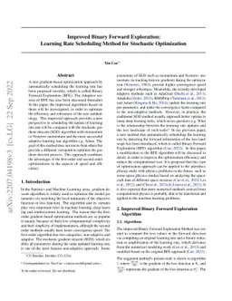 Improved Binary Forward Exploration: Learning Rate Scheduling Method for
  Stochastic Optimization