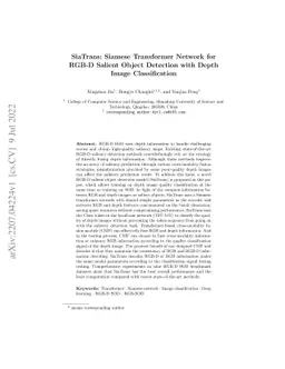SiaTrans: Siamese Transformer Network for RGB-D Salient Object Detection
  with Depth Image Classification