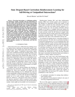 State Dropout-Based Curriculum Reinforcement Learning for Self-Driving
  at Unsignalized Intersections