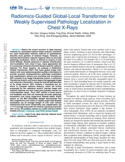 Radiomics-Guided Global-Local Transformer for Weakly Supervised
  Pathology Localization in Chest X-Rays