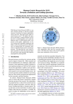 Human-Centric Research for NLP: Towards a Definition and Guiding
  Questions