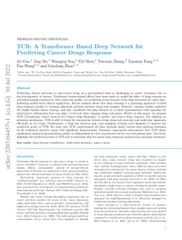 TCR: A Transformer Based Deep Network for Predicting Cancer Drugs
  Response