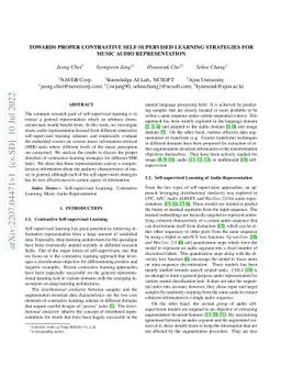 Towards Proper Contrastive Self-supervised Learning Strategies For Music
  Audio Representation