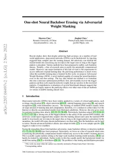 One-shot Neural Backdoor Erasing via Adversarial Weight Masking