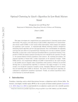 Optimal Clustering by Lloyd Algorithm for Low-Rank Mixture Model