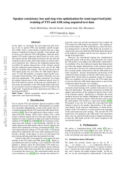 Speaker consistency loss and step-wise optimization for semi-supervised
  joint training of TTS and ASR using unpaired text data