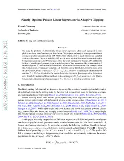 (Nearly) Optimal Private Linear Regression via Adaptive Clipping