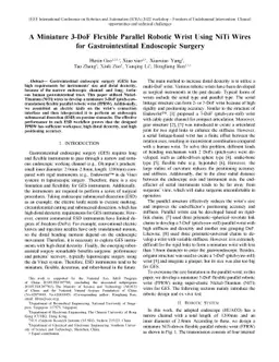 A Miniature 3-DoF Flexible Parallel Robotic Wrist Using NiTi Wires for
  Gastrointestinal Endoscopic Surgery