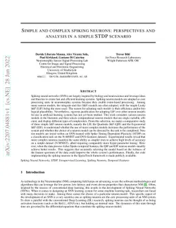 Simple and complex spiking neurons: perspectives and analysis in a
  simple STDP scenario