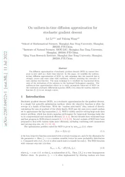 On uniform-in-time diffusion approximation for stochastic gradient
  descent
