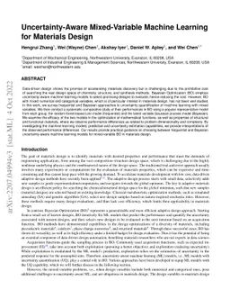 Uncertainty-Aware Mixed-Variable Machine Learning for Materials Design