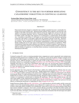 Consistency is the key to further mitigating catastrophic forgetting in
  continual learning