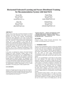 Horizontal Federated Learning and Secure Distributed Training for
  Recommendation System with Intel SGX