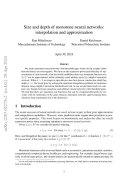 Size and depth of monotone neural networks: interpolation and
  approximation
