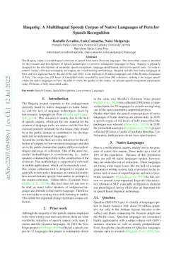 Huqariq: A Multilingual Speech Corpus of Native Languages of Peru for
  Speech Recognition