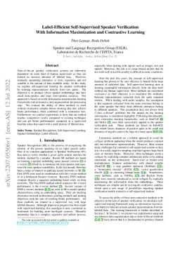 Label-Efficient Self-Supervised Speaker Verification With Information
  Maximization and Contrastive Learning