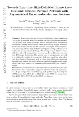 Towards Real-time High-Definition Image Snow Removal: Efficient Pyramid
  Network with Asymmetrical Encoder-decoder Architecture