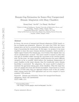 Domain Gap Estimation for Source Free Unsupervised Domain Adaptation
  with Many Classifiers