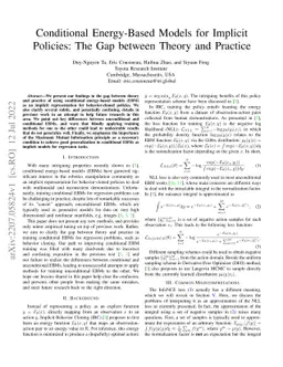 Conditional Energy-Based Models for Implicit Policies: The Gap between
  Theory and Practice