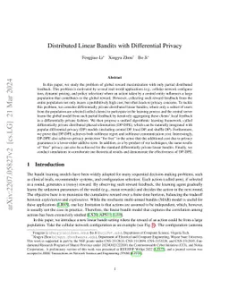 Differentially Private Linear Bandits with Partial Distributed Feedback