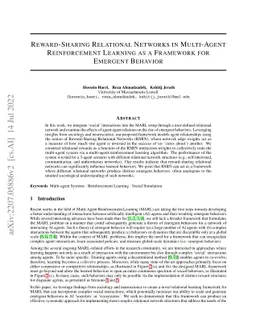 Reward-Sharing Relational Networks in Multi-Agent Reinforcement Learning
  as a Framework for Emergent Behavior