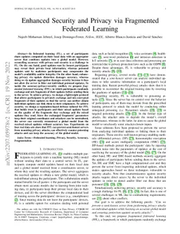 Enhanced Security and Privacy via Fragmented Federated Learning