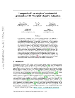 Unsupervised Learning for Combinatorial Optimization with Principled
  Objective Relaxation