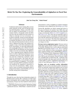 Brick Tic-Tac-Toe: Exploring the Generalizability of AlphaZero to Novel
  Test Environments