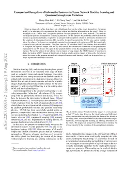 Unsupervised Recognition of Informative Features via Tensor Network
  Machine Learning and Quantum Entanglement Variations