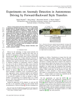 Experiments on Anomaly Detection in Autonomous Driving by
  Forward-Backward Style Transfers