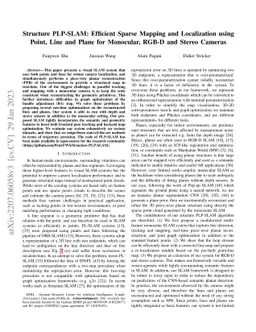 Structure PLP-SLAM: Efficient Sparse Mapping and Localization using
  Point, Line and Plane for Monocular, RGB-D and Stereo Cameras