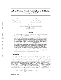 A Near-Optimal Primal-Dual Method for Off-Policy Learning in CMDP