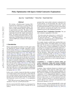 Policy Optimization with Sparse Global Contrastive Explanations