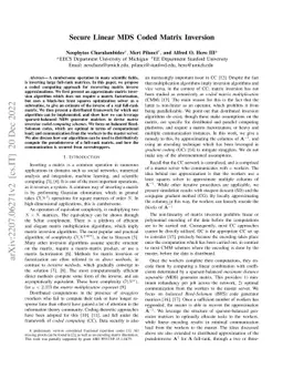 Secure Linear MDS Coded Matrix Inversion