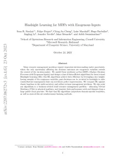 Hindsight Learning for MDPs with Exogenous Inputs
