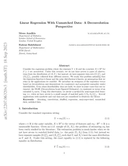 Linear regression with unmatched data: a deconvolution perspective