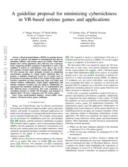 A guideline proposal for minimizing cybersickness in VR-based serious
  games and applications