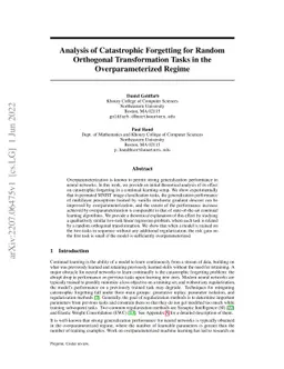 Analysis of Catastrophic Forgetting for Random Orthogonal Transformation
  Tasks in the Overparameterized Regime