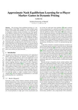 Approximate Nash Equilibrium Learning for n-Player Markov Games in
  Dynamic Pricing