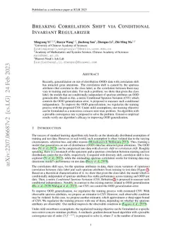 Breaking Correlation Shift via Conditional Invariant Regularizer