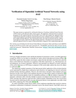 Verification of Sigmoidal Artificial Neural Networks using iSAT