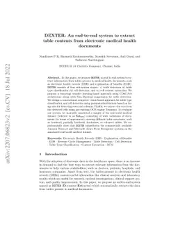 DEXTER: An end-to-end system to extract table contents from electronic
  medical health documents