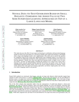 Neural Data-to-Text Generation Based on Small Datasets: Comparing the
  Added Value of Two Semi-Supervised Learning Approaches on Top of a Large
  Language Model