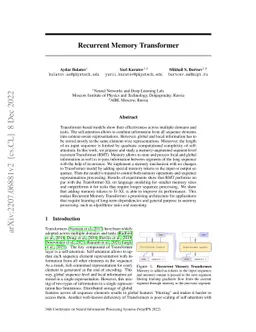 Recurrent Memory Transformer