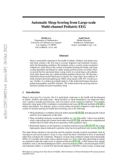 Automatic Sleep Scoring from Large-scale Multi-channel Pediatric EEG