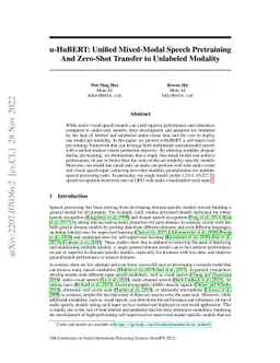 u-HuBERT: Unified Mixed-Modal Speech Pretraining And Zero-Shot Transfer
  to Unlabeled Modality