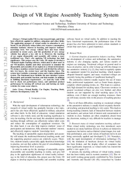 Design of VR Engine Assembly Teaching System
